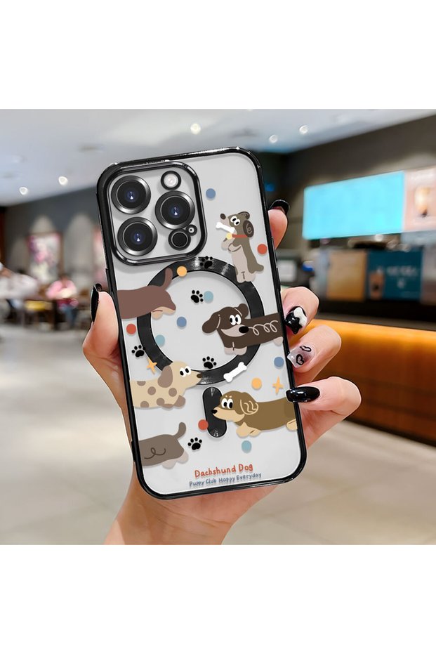 iPhone 16 Pro Compatible Transparent Soft Silicone Magsafe Wireless Phone Case Dog Pattern