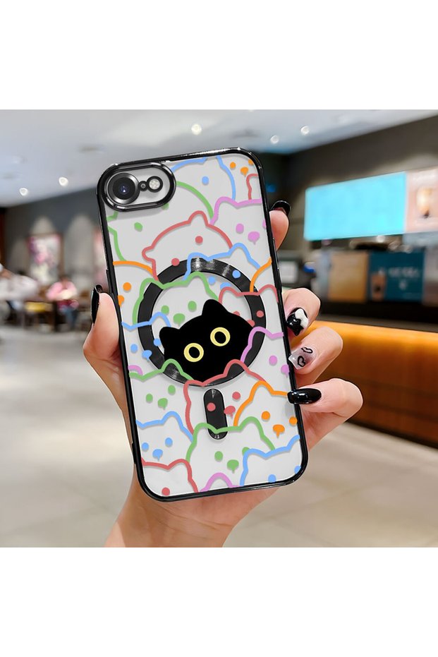 iPhone Se 2020 Compatible Transparent Soft Silicone Magsafe Wireless Phone Case Cat Pattern