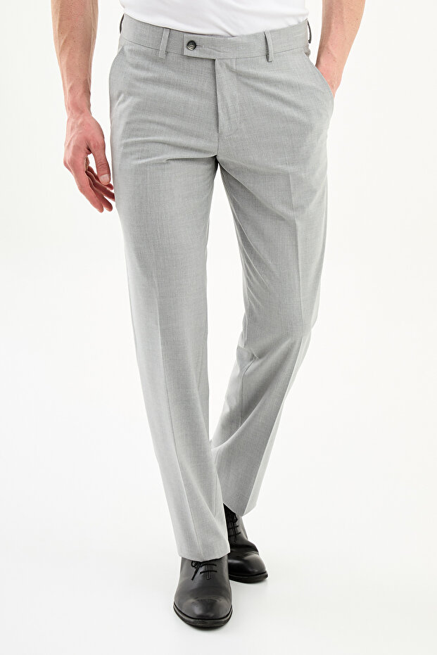 Straight Slim Fit Classic Men's Trousers Gray - 38346.26Y