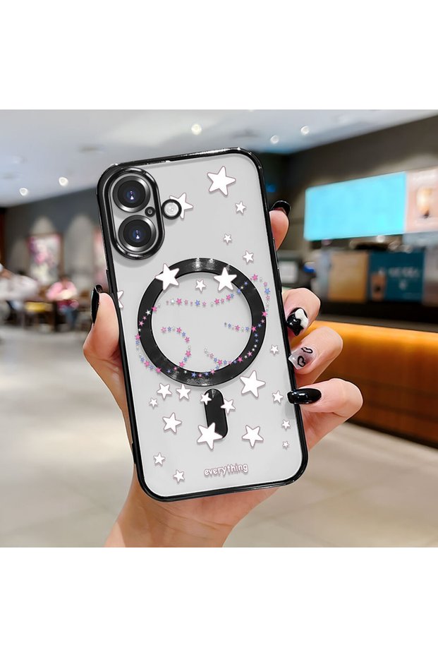 iPhone 16 Compatible Transparent Soft Silicone Magsafe Wireless Phone Case Star Pattern