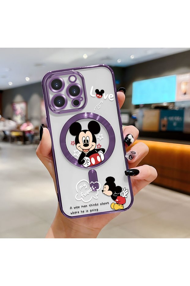 iPhone 15 Pro Max Compatible Transparent Soft Silicone Magsafe Wireless Phone Case Mickey Pattern