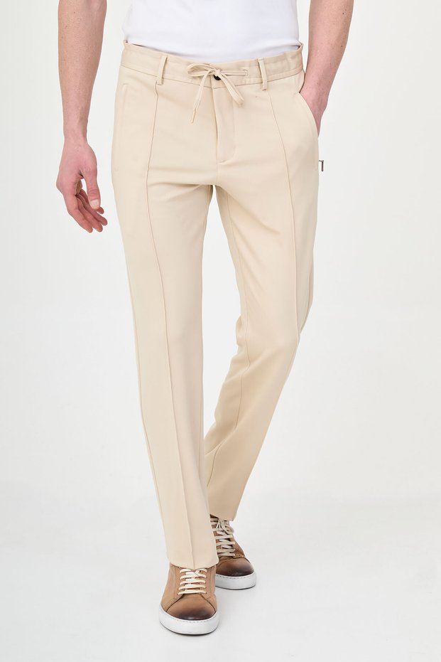 Düz Super Slim Fit Drawstring Elastic Waist Pocket g Invisible Zipper I Men's Trousers Beige - 38365.26Y
