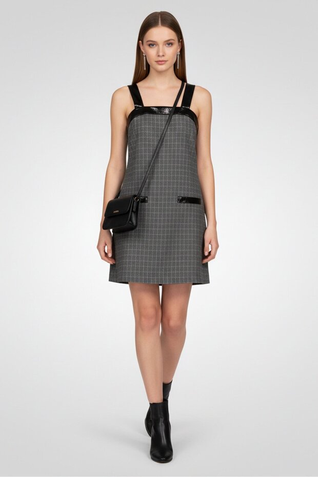 Women Checkered Mini Dress, Grey