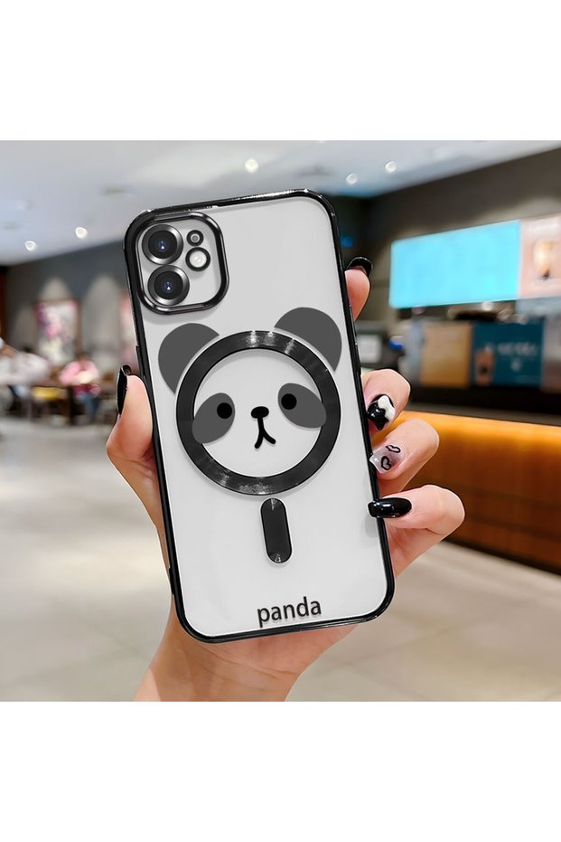 iPhone 11 Compatible Transparent Soft Silicone Magsafe Wireless Phone Case Panda Pattern