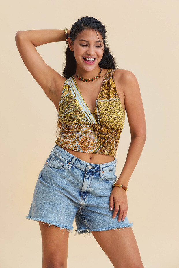 V-Neck Gipe Detailed Backless Tie-Detail Authentic Blouse