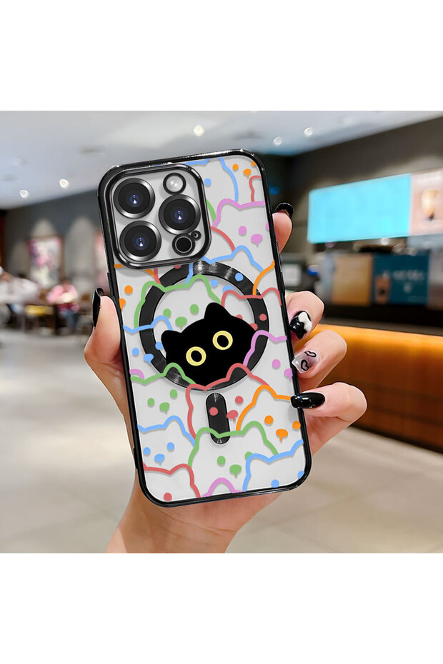 iPhone 15 Pro Compatible Transparent Soft Silicone Magsafe Wireless Phone Case Cat Pattern