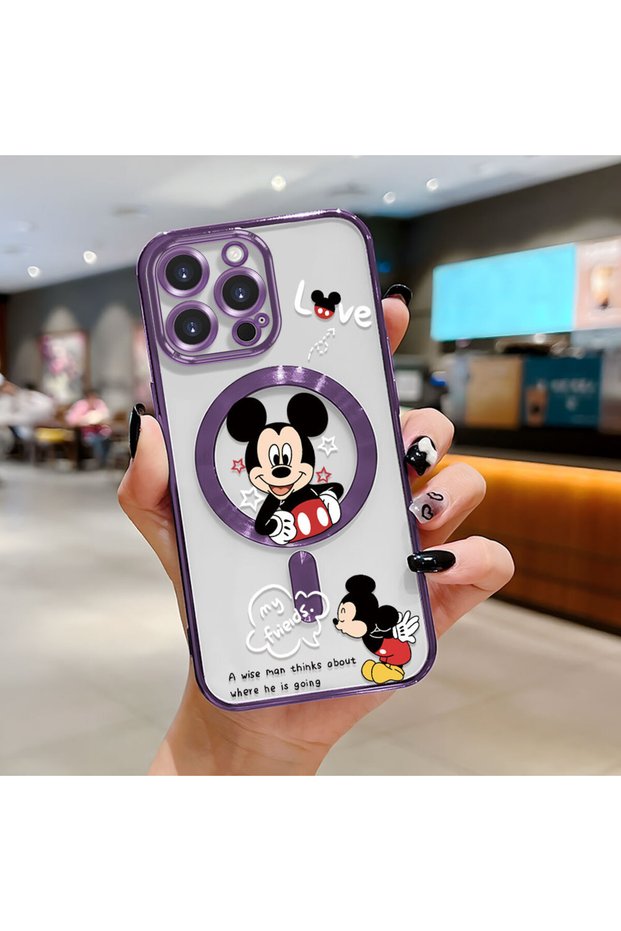 iPhone 16 Pro Max Compatible Transparent Soft Silicone Magsafe Wireless Phone Case Mickey Pattern