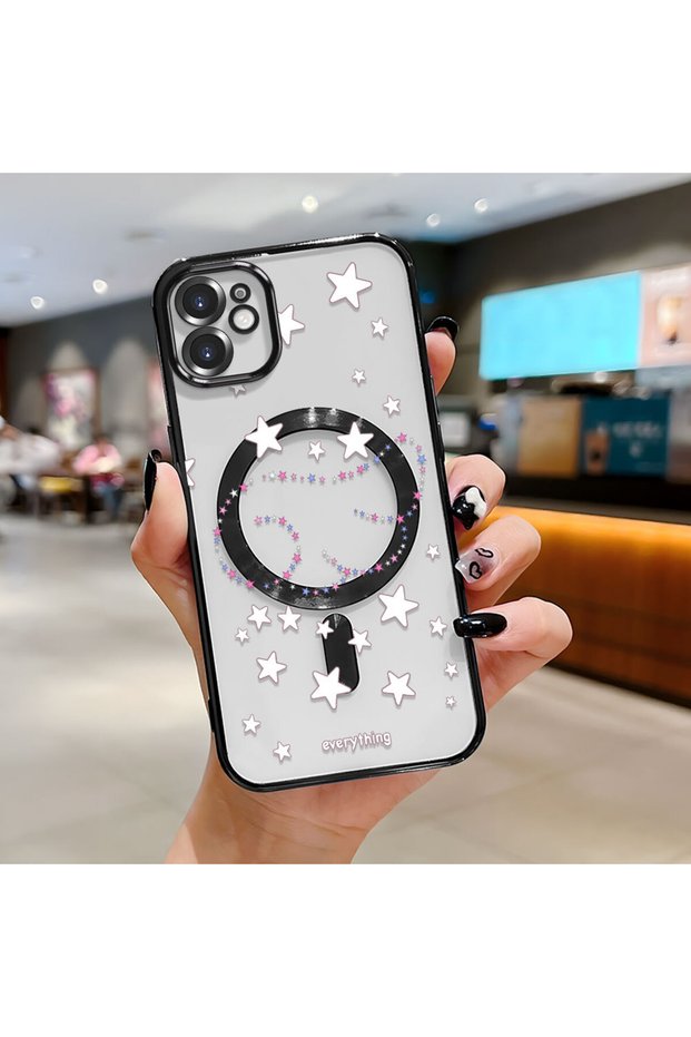 iPhone 11 Compatible Transparent Soft Silicone Magsafe Wireless Phone Case Star Pattern