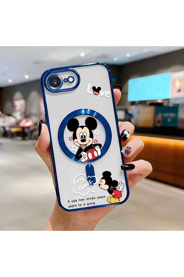 iPhone 16E Compatible Transparent Soft Silicone Magsafe Wireless Phone Case Mickey Pattern