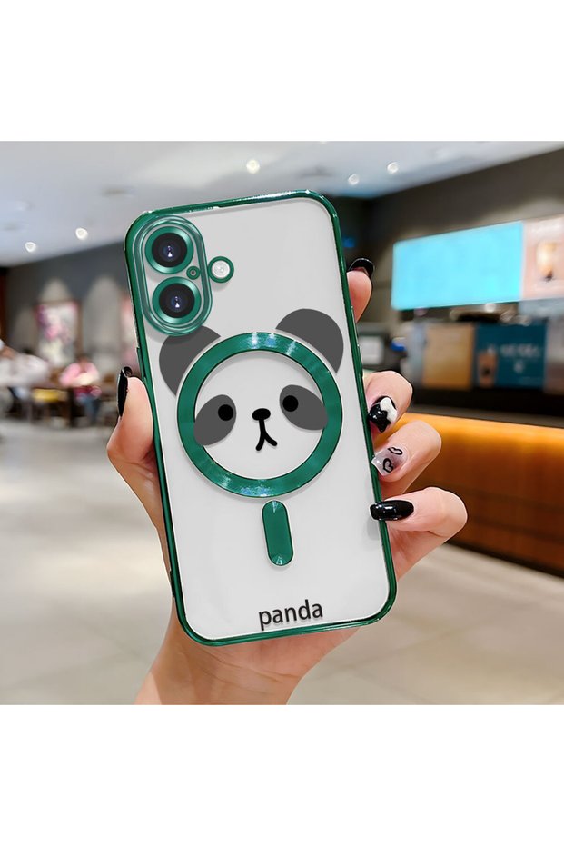iPhone 16 Compatible Transparent Soft Silicone Magsafe Wireless Phone Case Panda Pattern