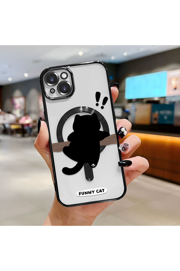 حافظة هاتف لاسلكية من السيليكون الناعم الشفاف بنمط القطط متوافقة مع هاتف iPhone 15 Plus