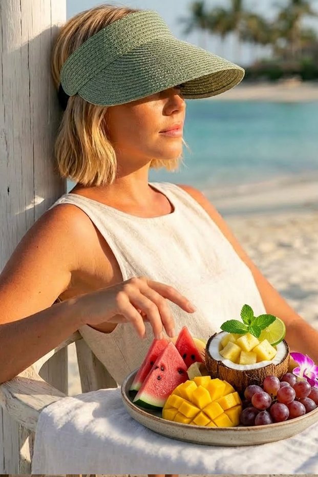 Women Straw Visor Hat Adjustable Sun Hat UV Protective Summer Beach Hat