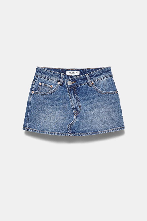 Çapraz belli kot şort etek - 7