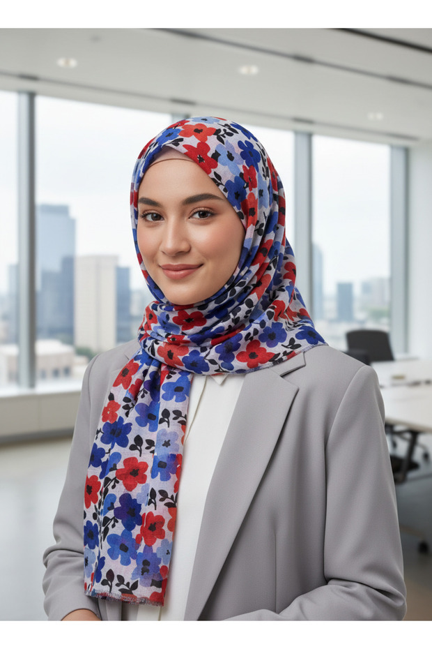 Floral Print Cotton Scarf– Summer Lightweight Soft Colorful Daily Hijab Scarf