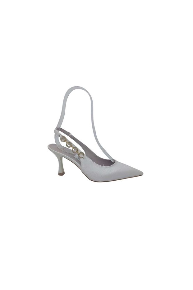 Ceylan 121 Women's Skin Stone Detailed Pointed Toe Open Back Stiletto Heel Evening Dress Shoes