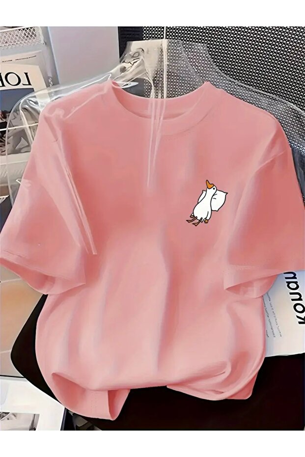Unisex Women/Men Oversized Crewneck T-Shirt with Duck Print