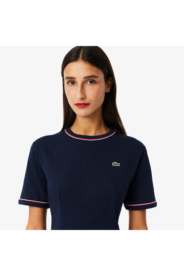 Kadın Flare Fit Kısa Kollu Bisiklet Yaka Lacivert Elbise - 2