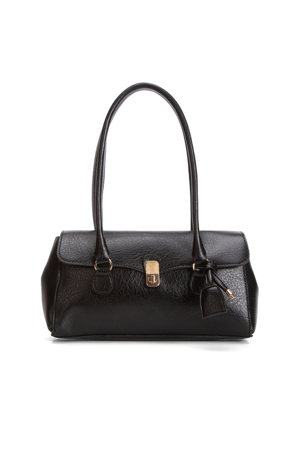 Women's Clamshell Lock and Charm Detailed Handbag and Shoulder Bag