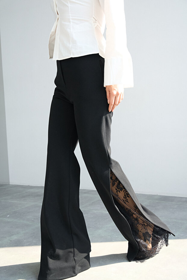 Imported Fabric High Waist Trousers D Lace Detail Pants