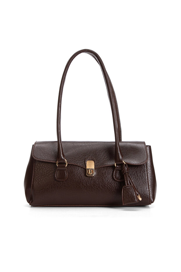Women's Clamshell Lock and Charm Detailed Handbag and Shoulder Bag