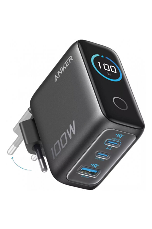 Incarcator Retea Cu Cablu USB-C Akıllı Ekran, 100W, 5A, 1 x USB-A - 2 x USB-C, Gri B121BGZ1 - 1