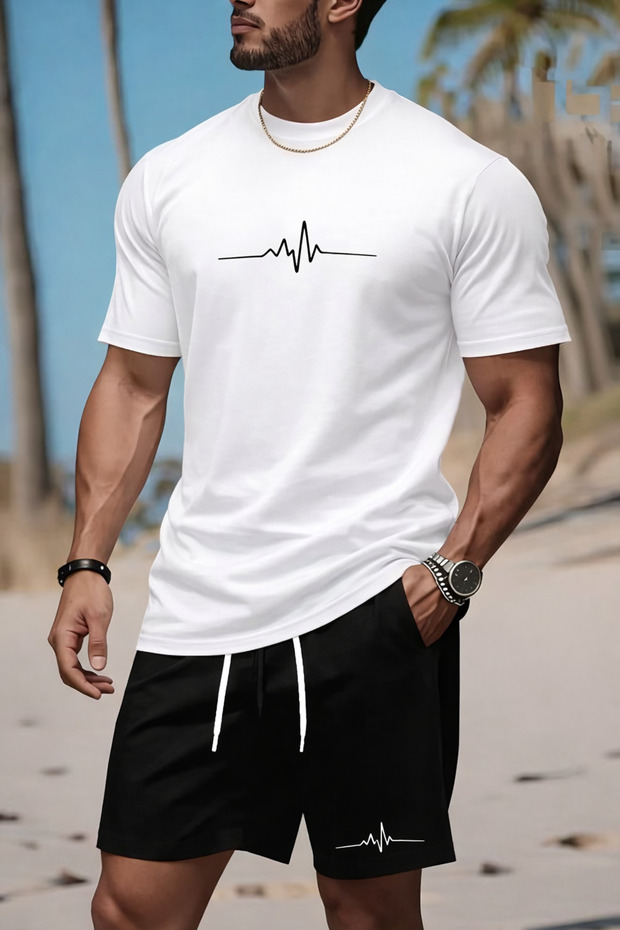 Men's Printed T-Shirt Shorts Set Summer Comfortable Fit Oversized Daily Sports Combination New Season