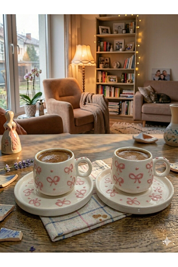 2-Pack Bow Pattern Turkish Coffee Cup