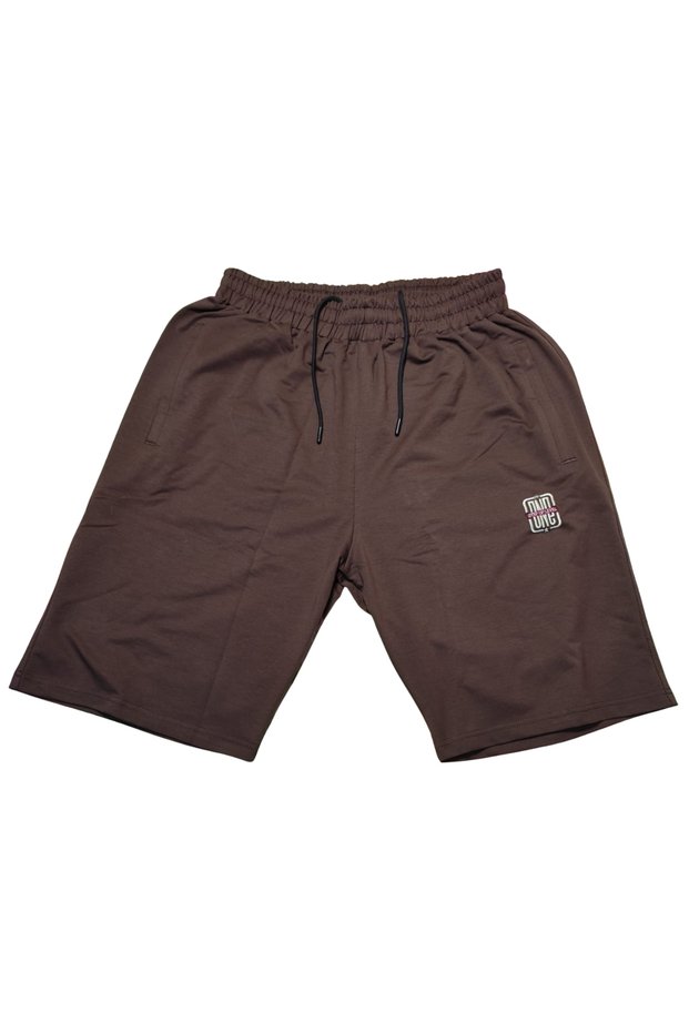 Comfortable Fit Stretch Fabric Combed Cotton Shorts with Arma Detail Suitable for Men Large Size 110-150 Kilogram Range Brown