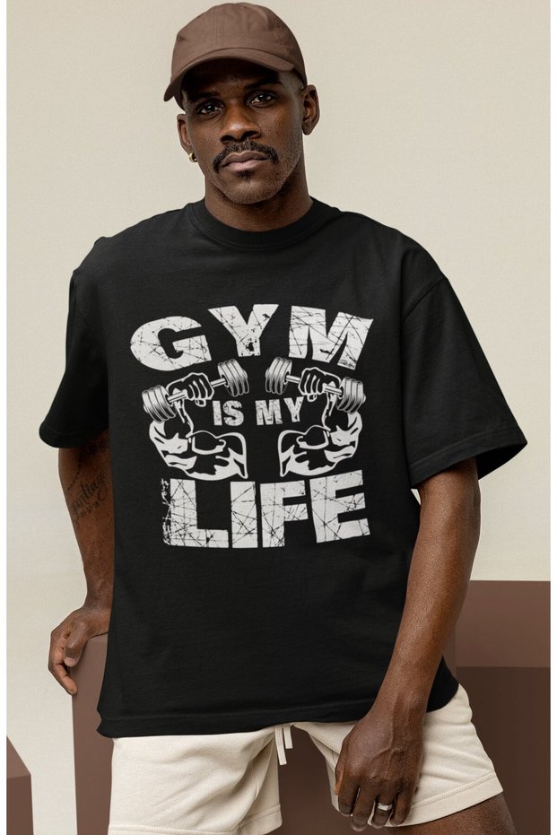 Design Gym Is My Life Fitness Bodybuilding Sportsman Gym Printed Unisex Oversized Tshirt