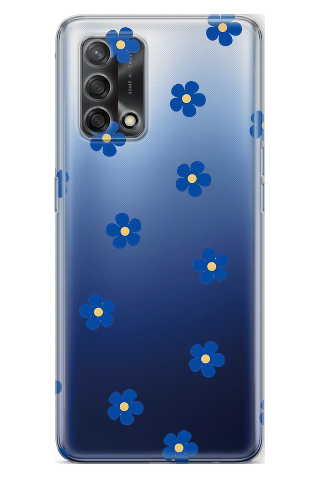 Oppo A74 Compatible Blue Floral Print Transparent Phone Case