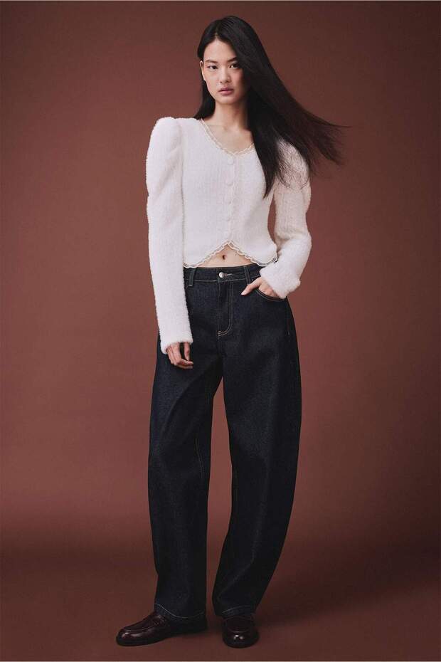 100% Cotton Balloon Fit Jean Trousers H3493Ax26Sp