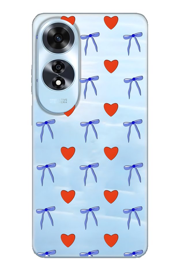 حافظة هاتف شفافة متوافقة مع هاتف اوبو A60 من نوع Heart and Ribbon منقوش