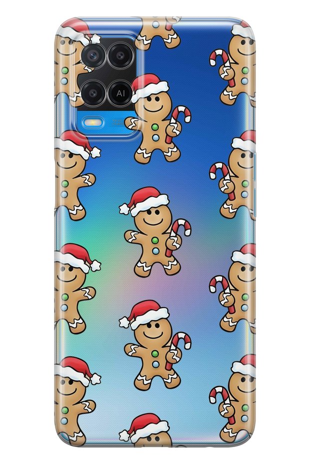 Oppo A54 Compatible Gingerbread Patterned Transparent Phone Case