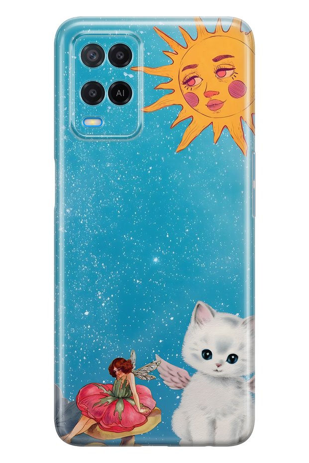 Oppo A54 Compatible Sunny Fairy and Angel Cat Patterned Transparent Phone Case