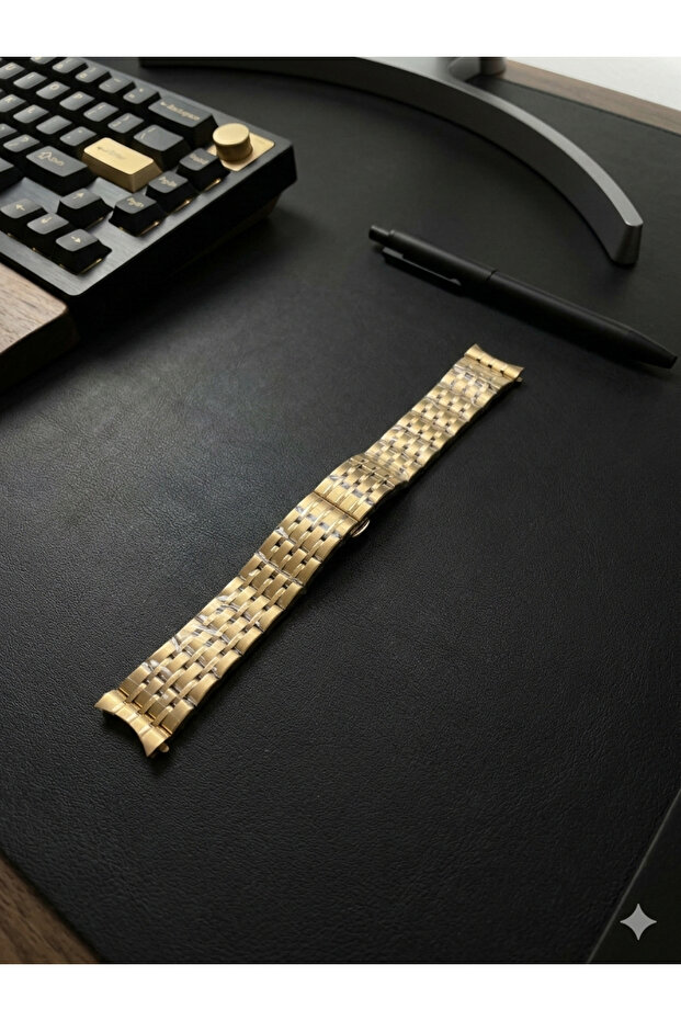 20mm Diameter Curved End Gold Color Steel Watch Band