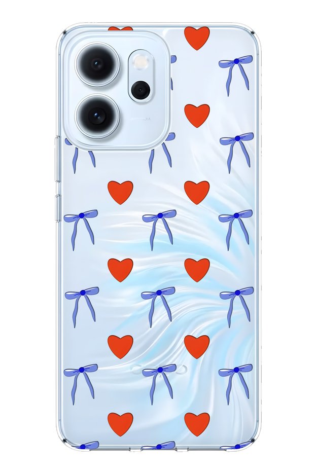 Oppo Reno 14F Compatible Heart and Ribbon Patterned Transparent Phone Case