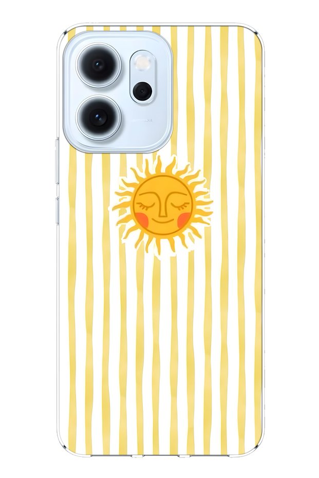 Oppo Reno 14F Compatible Yellow Striped Sun Patterned Transparent Phone Case