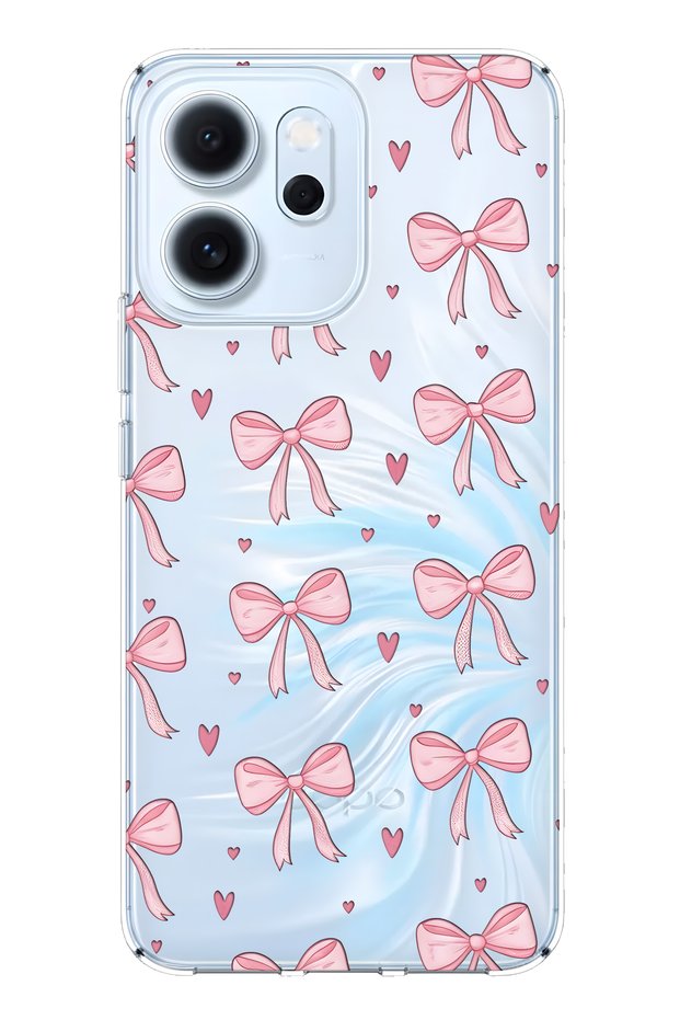 Oppo Reno 14F Compatible Pink Bow Patterned Transparent Phone Case