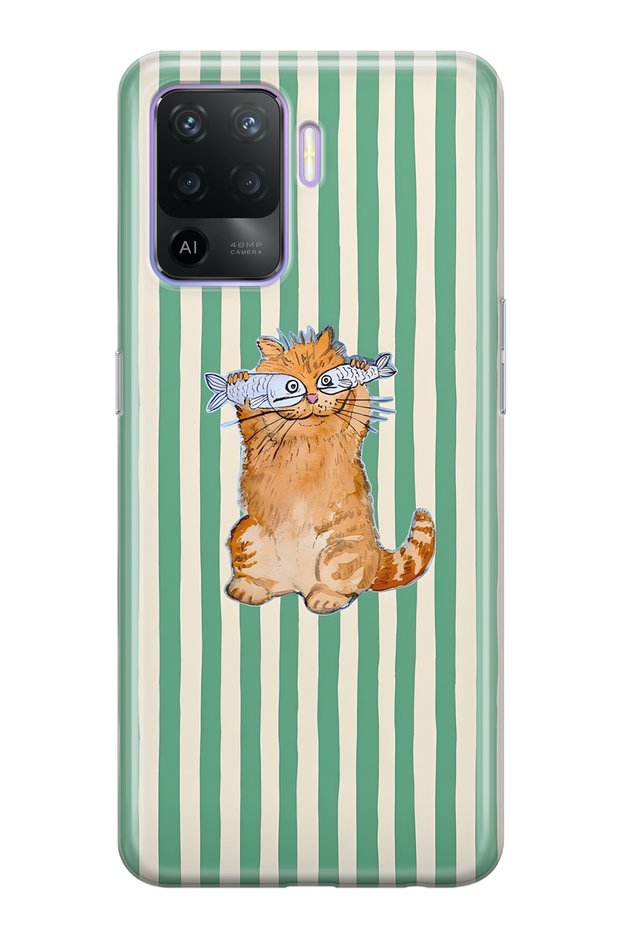 Oppo Reno 5 Lite Compatible Fish-Eyed Cat Patterned Transparent Phone Case