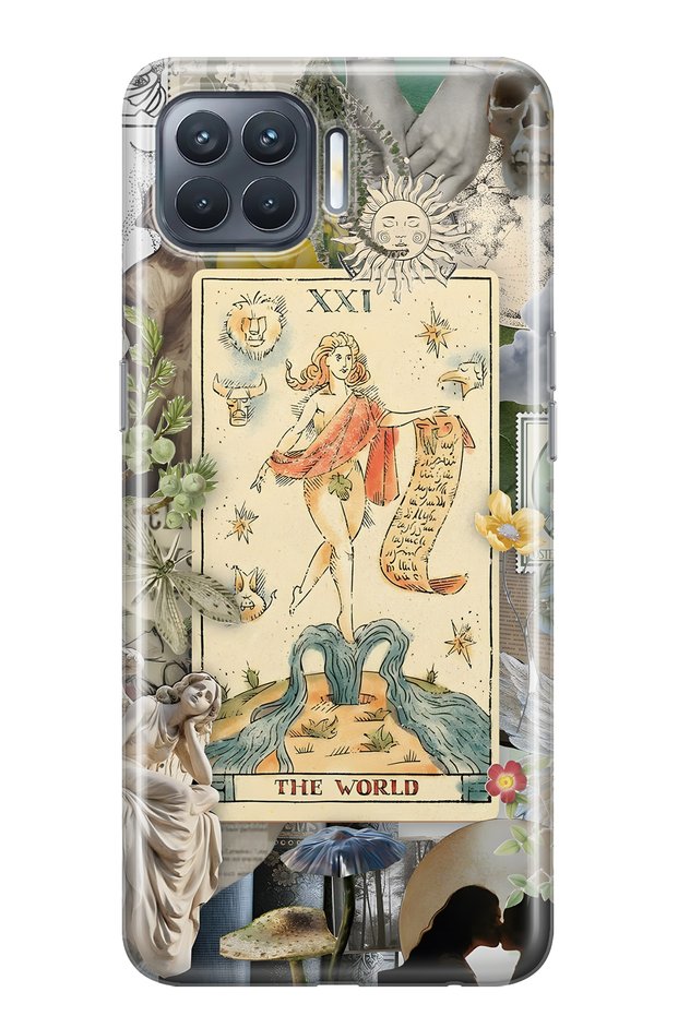 Oppo Reno 4 Lite Compatible Artistic Tarot Collage Patterned Transparent Phone Case