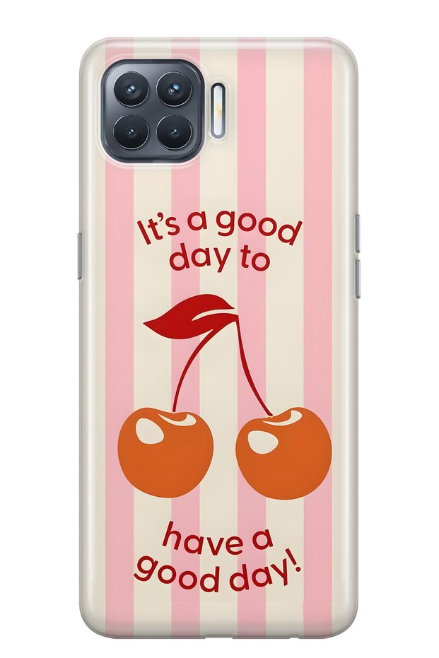 Oppo Reno 4 Lite Compatible Cherry Patterned Transparent Phone Case