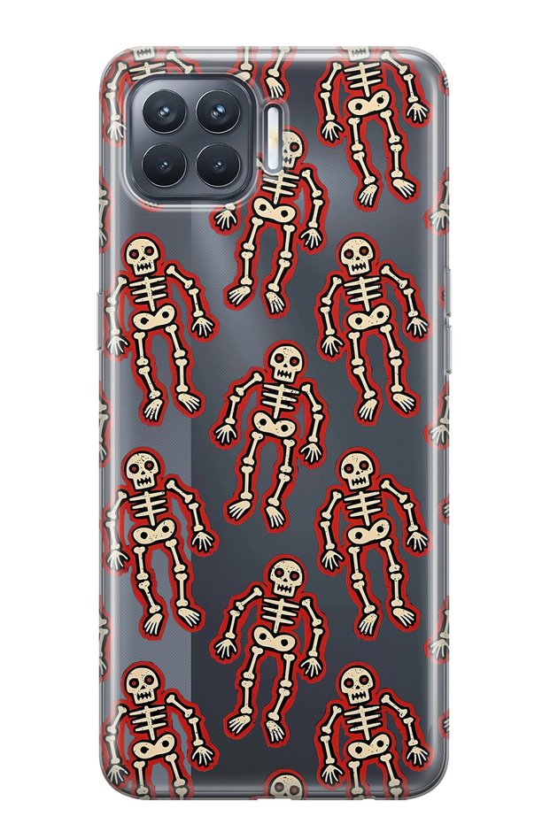 Oppo Reno 4 Lite Compatible Skeleton D Patterned D Patterned Transparent Phone Case