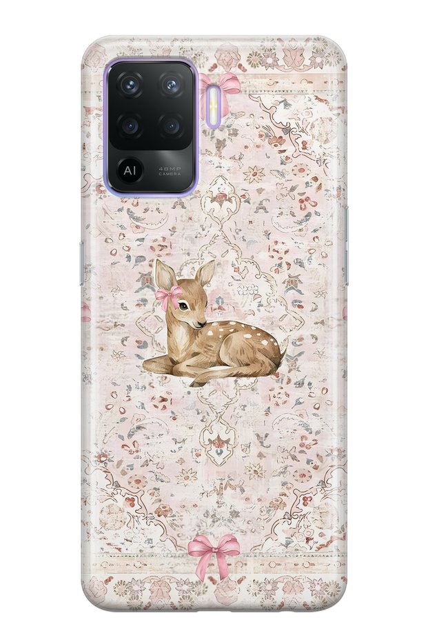 Oppo Reno 5 Lite Compatible Deer and Bow Patterned Transparent Phone Case