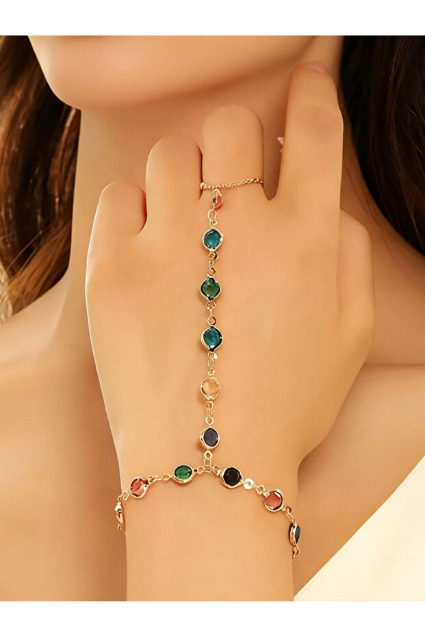 Gemstone Hand Chain Bracelet