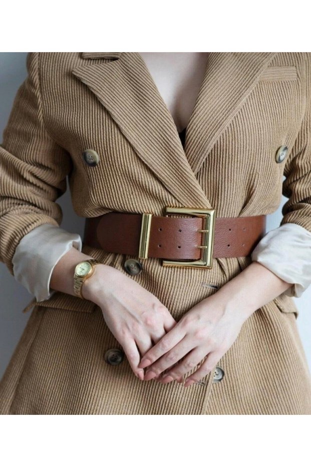 Geniş Gold Buckled Women's Belt Dress Belt I Shirt Belt I Jacket Belt I