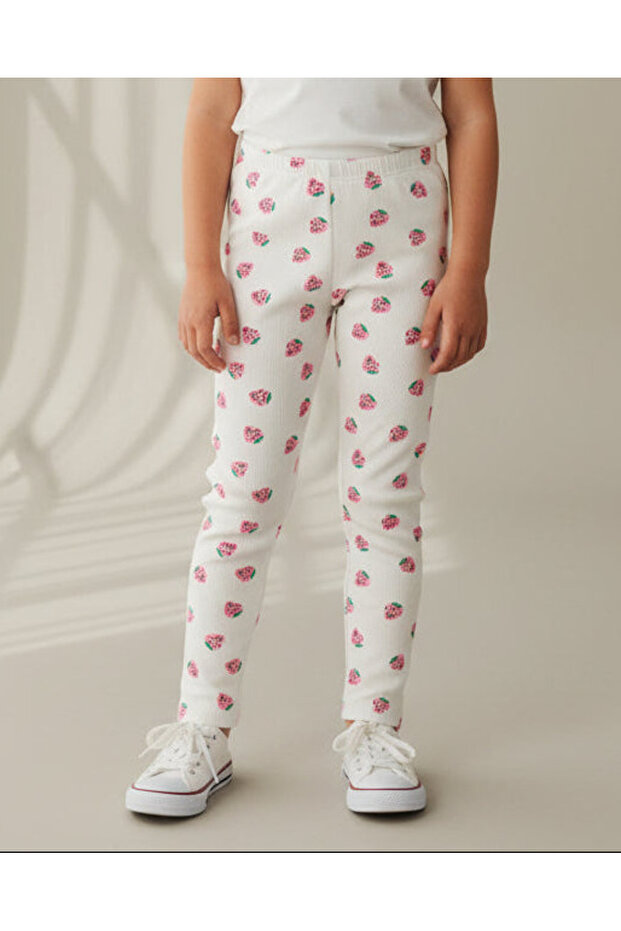 Girls White Strawberry Rib Leggings