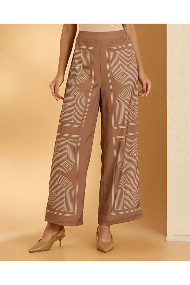 Women Brown Printed Casual Trousers