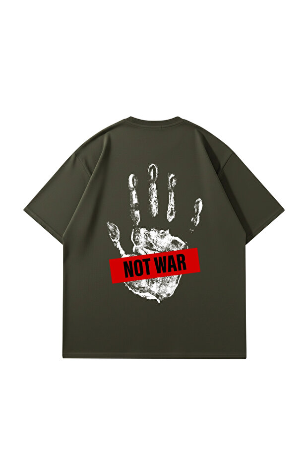 تيشيرت Not War مطبوع كبير الحجم للجنسين باللون الكاكي