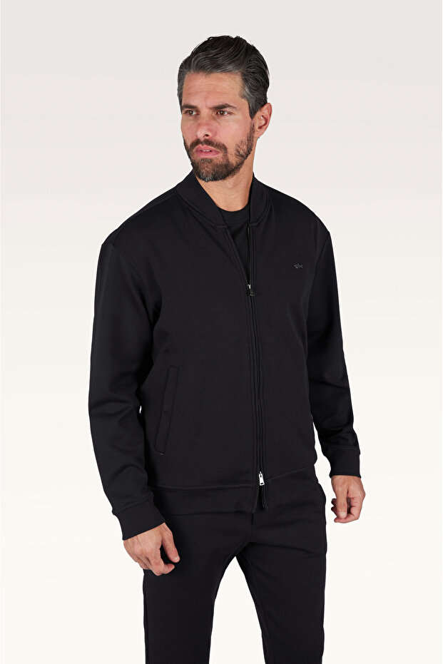 Men's Woven Cotton Nylon Zipped Sweatshirt