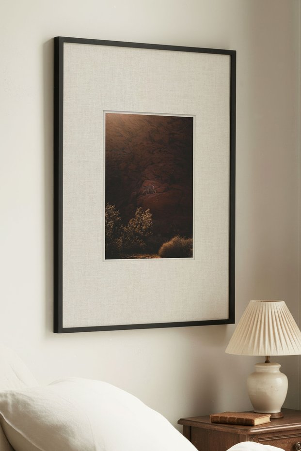 1 Piece Black Wooden Framed Vintage Painting of Deer on Cliffs